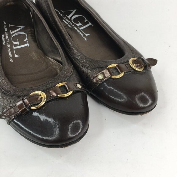 AGL Brown Cap Toe Leather Flats 558034 Size 37.5 - Picture 3 of 11